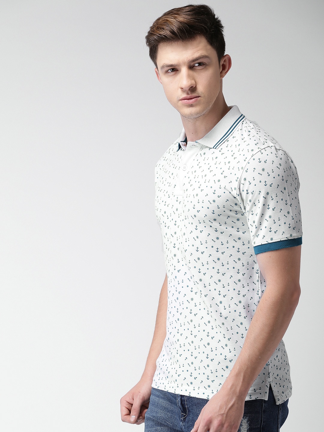 

Mast & Harbour Men White Printed Polo Collar T-shirt