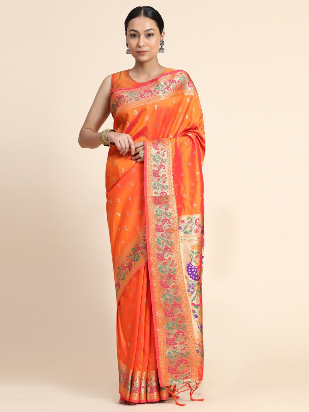 

Tasarika Ethnic Motif Woven Design Zari Paithani Saree, Orange