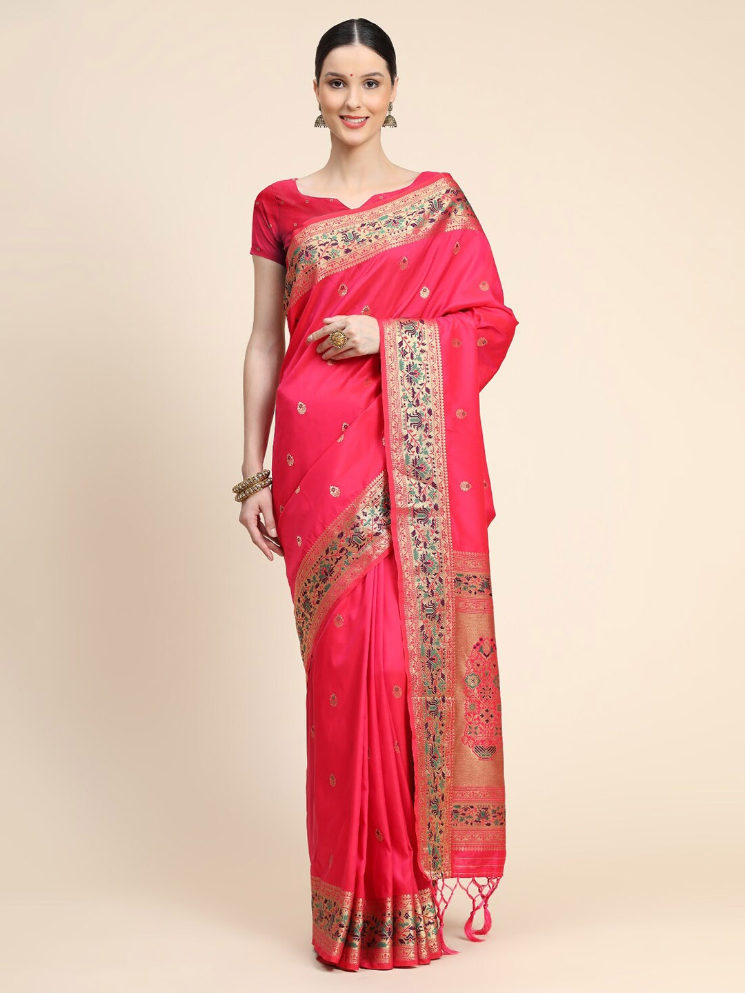 

Tasarika Ethnic Motif Woven Design Zari Paithani Saree, Pink