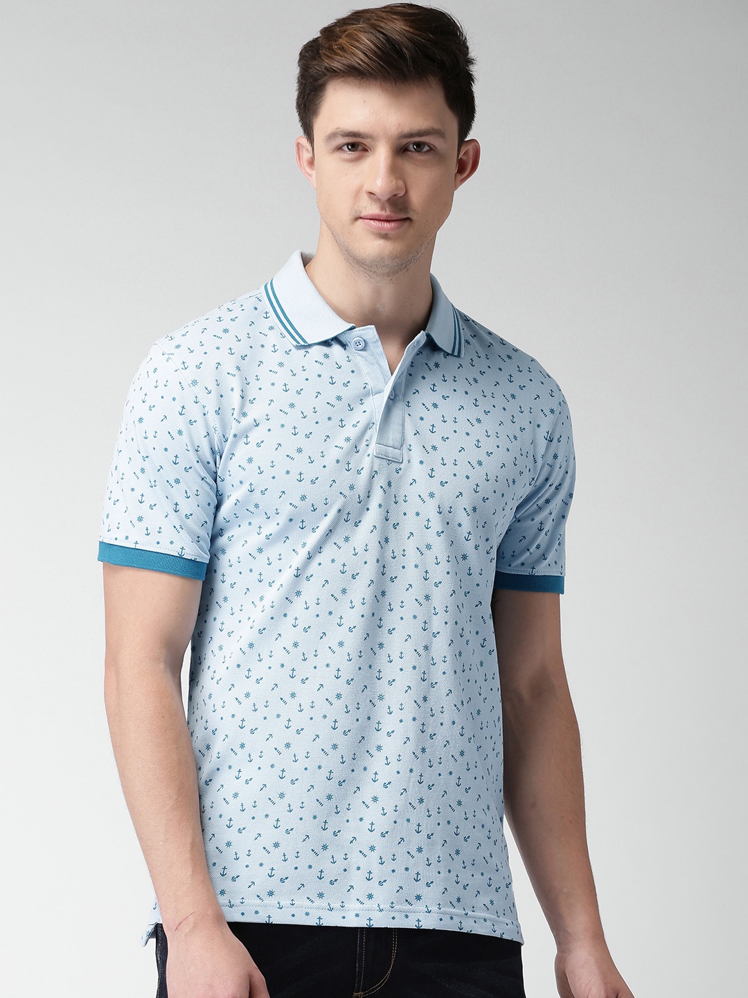 

Mast & Harbour Men Blue Printed Polo Collar T-shirt