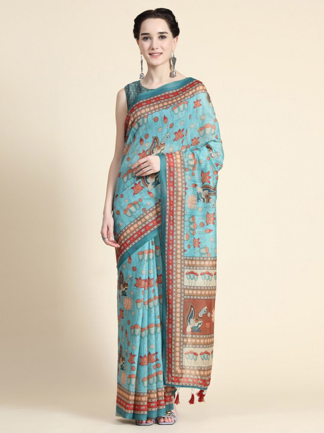 

Tasarika Floral Printed Chanderi Saree, Blue