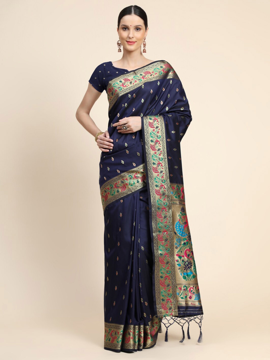 

Tasarika Paisley Woven Design Zari Paithani Saree, Navy blue