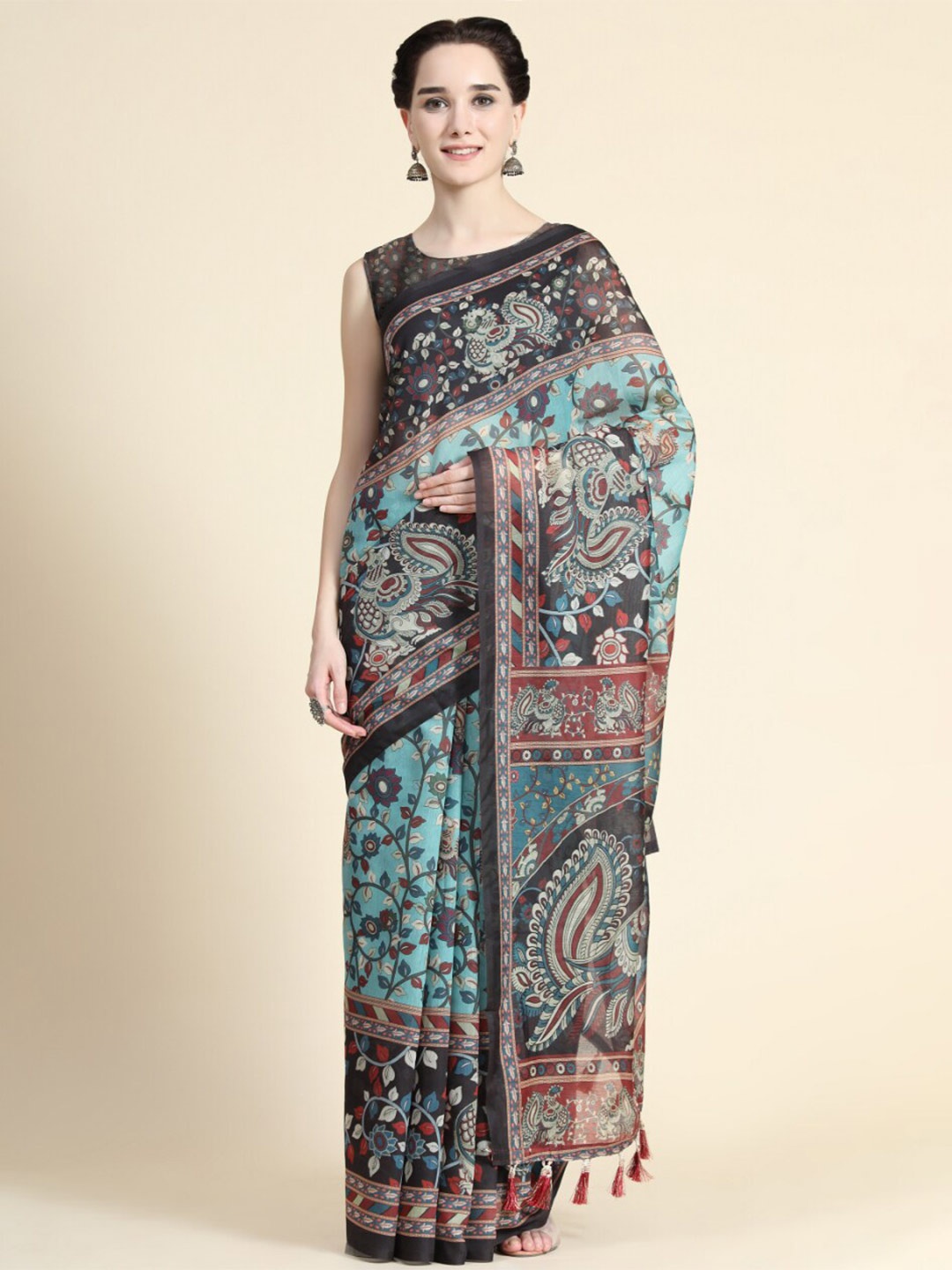 

Tasarika Floral Printed Chanderi Saree, Blue
