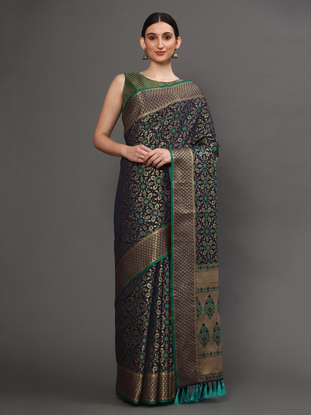

Tasarika Floral Woven Design Zari Patola Saree, Navy blue