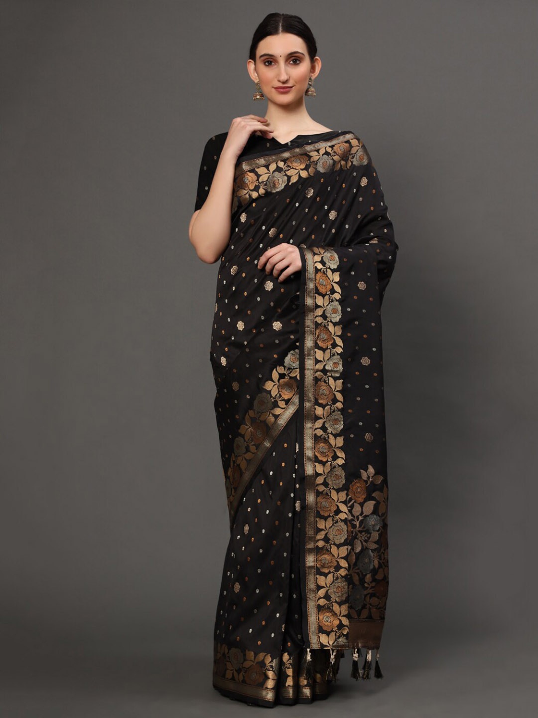 

Tasarika Floral Woven Design Zari Banarasi Saree, Black