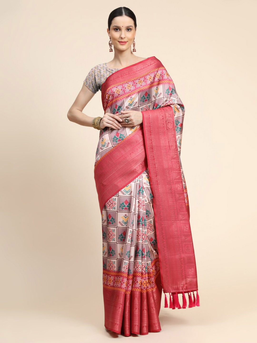 

Tasarika Ethnic Motifs Zari Patola Saree, White