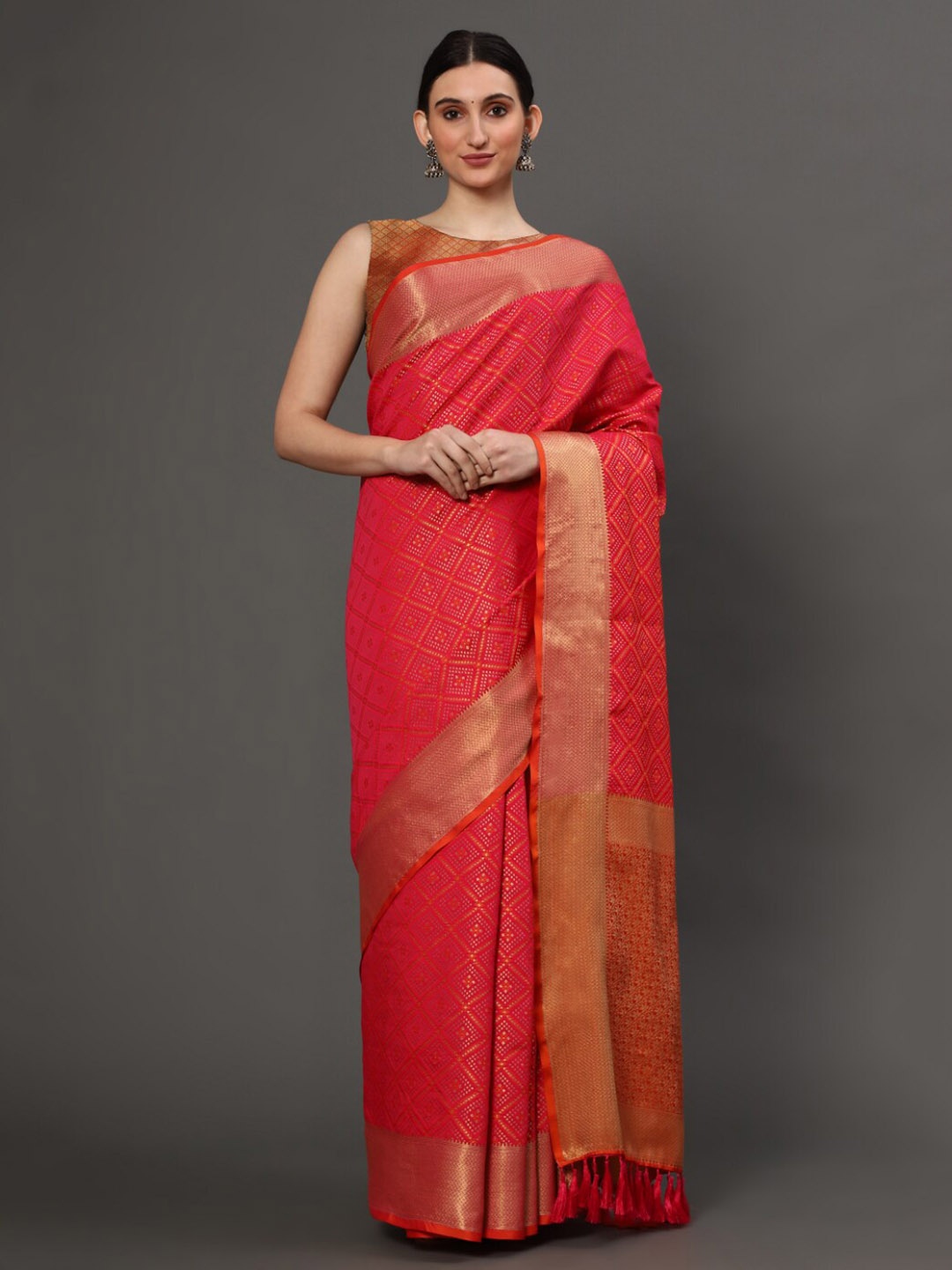 

Tasarika Ethnic Motif Woven Design Zari Patola Saree, Pink