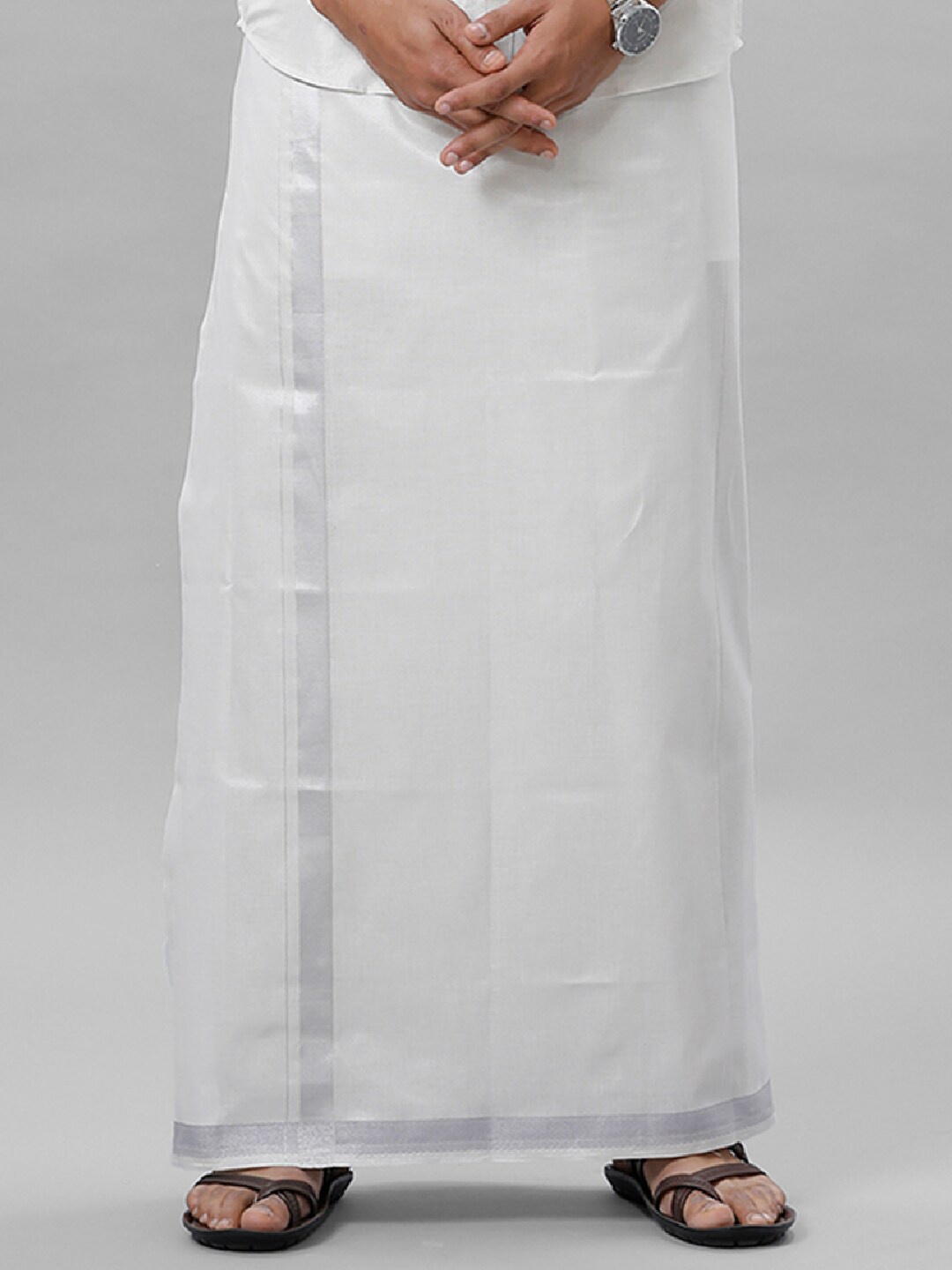 

Ramraj Men Cotton Dhotis With Zari, White