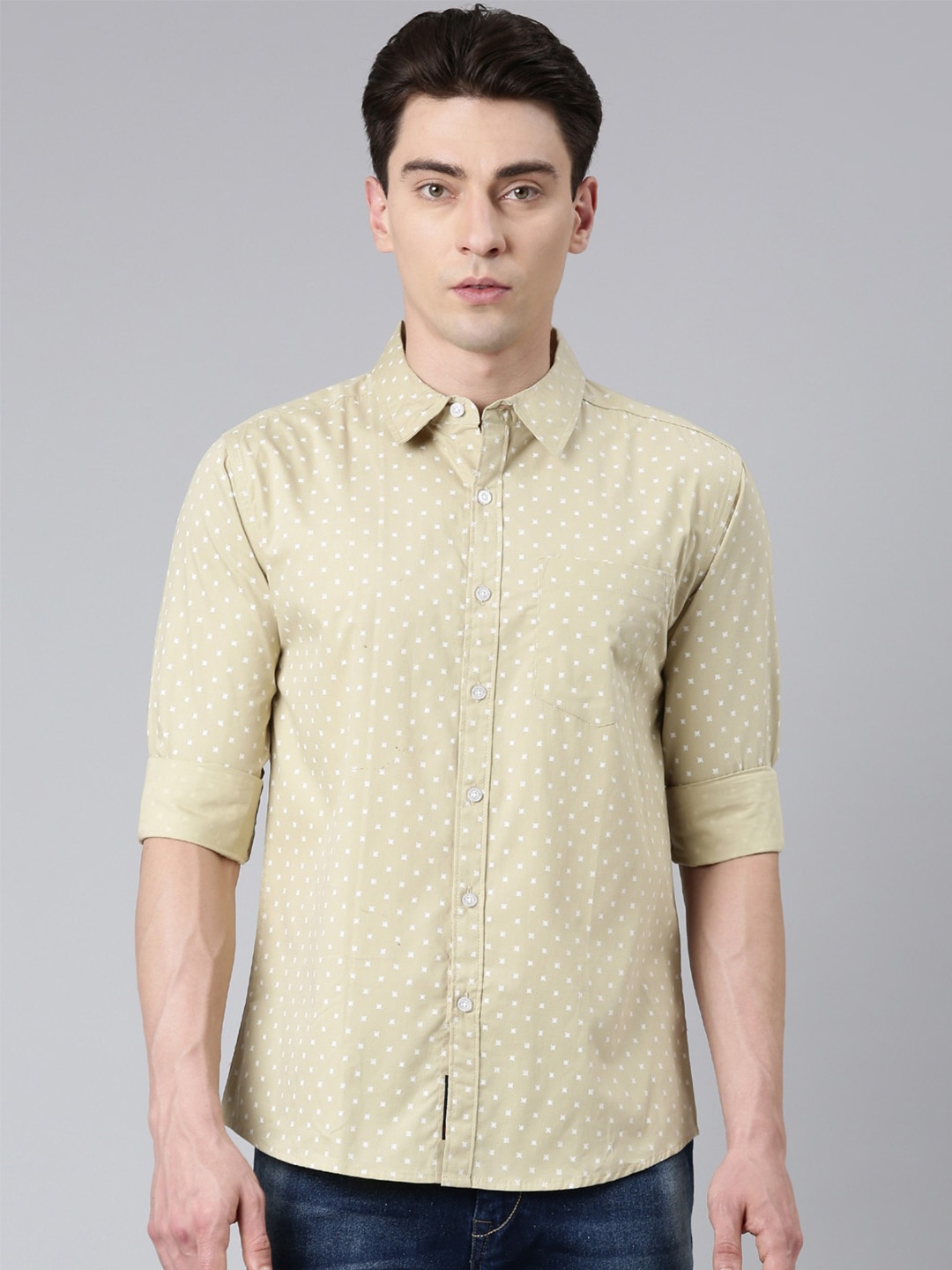 

Metronaut Men Beige Slim Fit Opaque Printed Casual Shirt