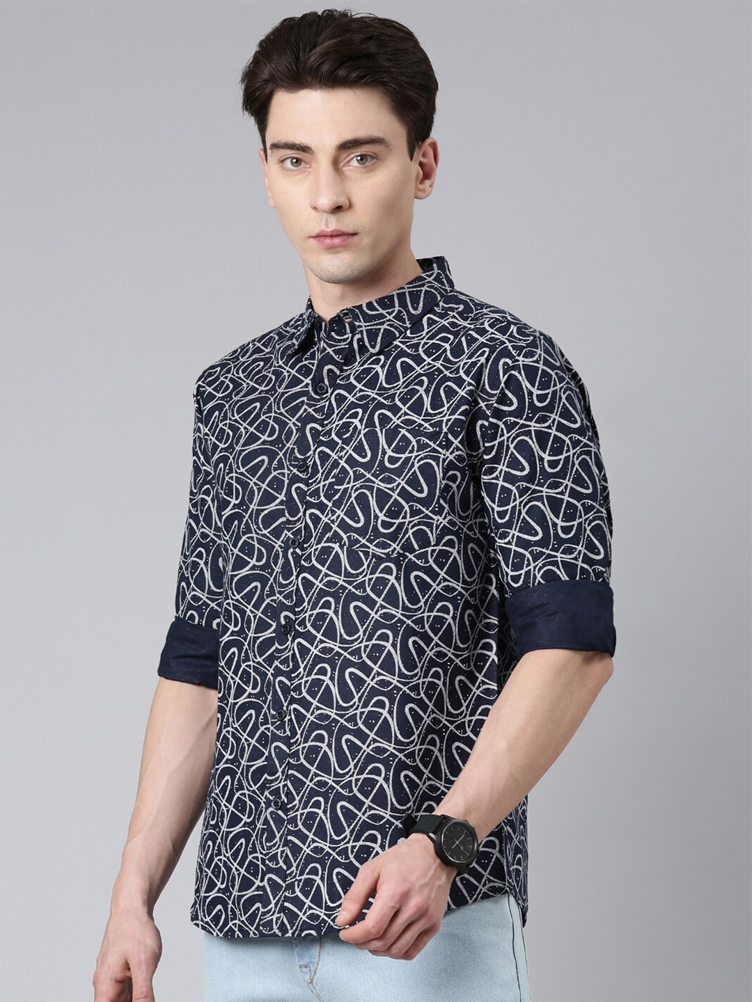 

Metronaut Men Navy Blue Slim Fit Opaque Printed Casual Shirt