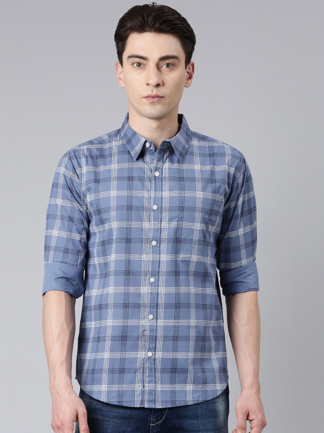 

Metronaut Men Grey Slim Fit Tartan Checks Opaque Checked Casual Shirt