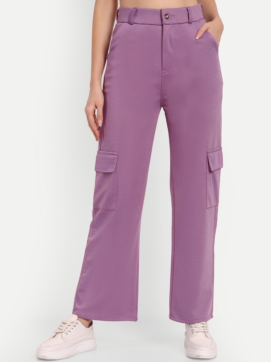 

BROADSTAR Women Smart Straight Fit High-Rise Easy Wash Cargo Trousers, Purple