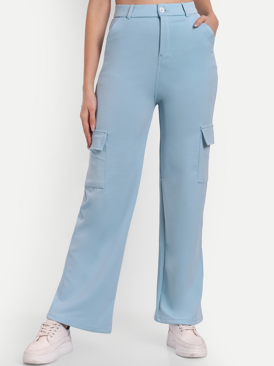 

BROADSTAR Women Smart Straight Fit High-Rise Easy Wash Cargo Trousers, Blue