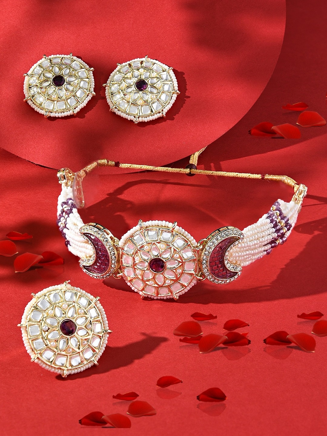 

Zaveri Pearls Gold-Plated Stone-Studded & Beaded Multistrand Jewellery Set