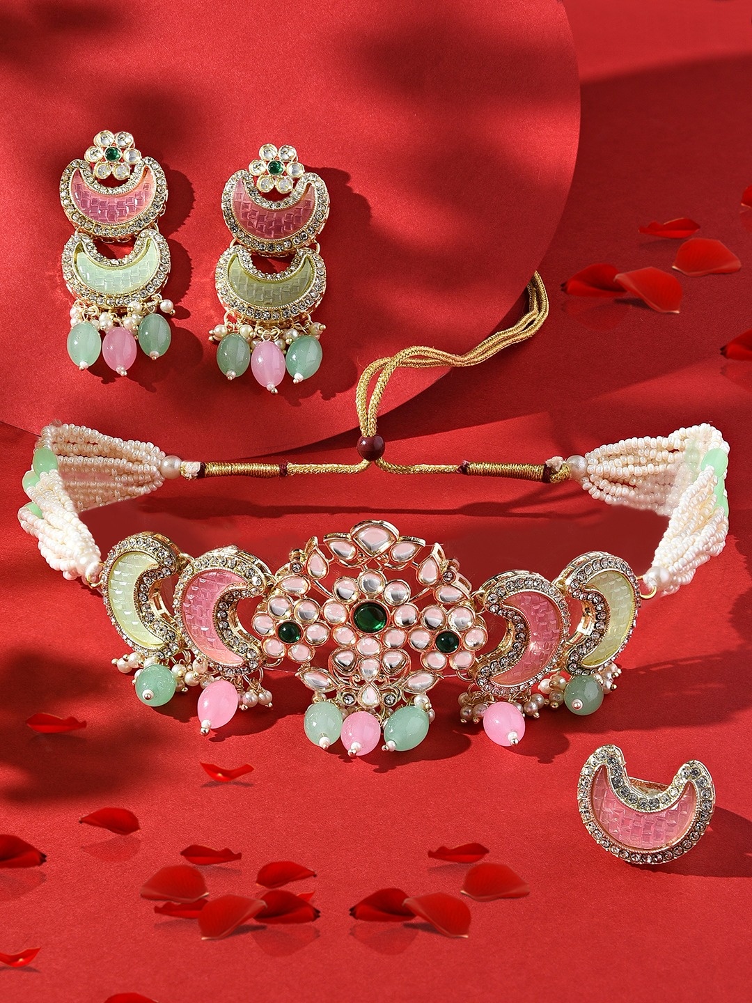 

Zaveri Pearls Gold-Plated Stone-Studded & Beaded Jewellery Set