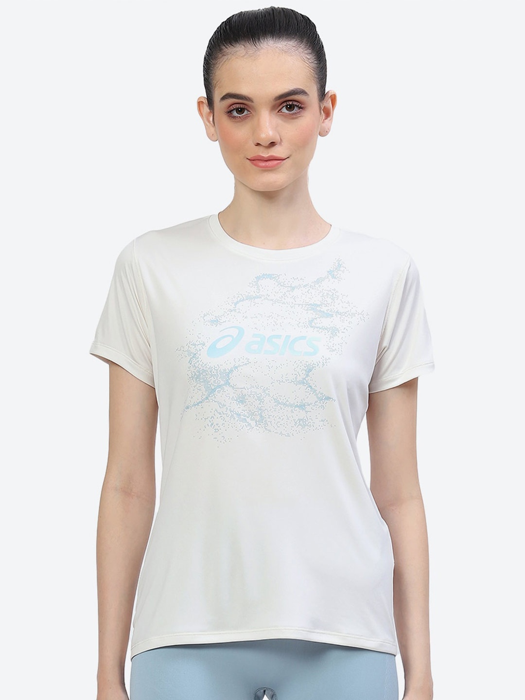 

ASICS Nagino Graphic Run SS Brand Logo Printed T-shirt, Cream
