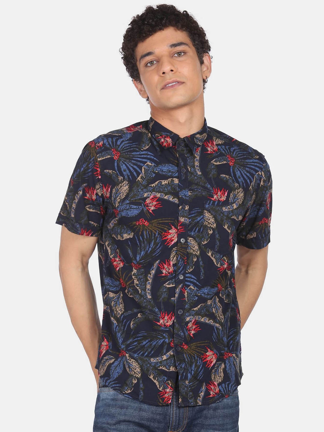 

Flying Machine Men Blue Floral Opaque Printed Casual Shirt