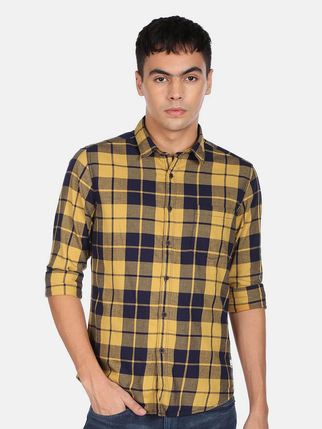 

Flying Machine Tartan Checked Pure Cotton Shirt, Yellow