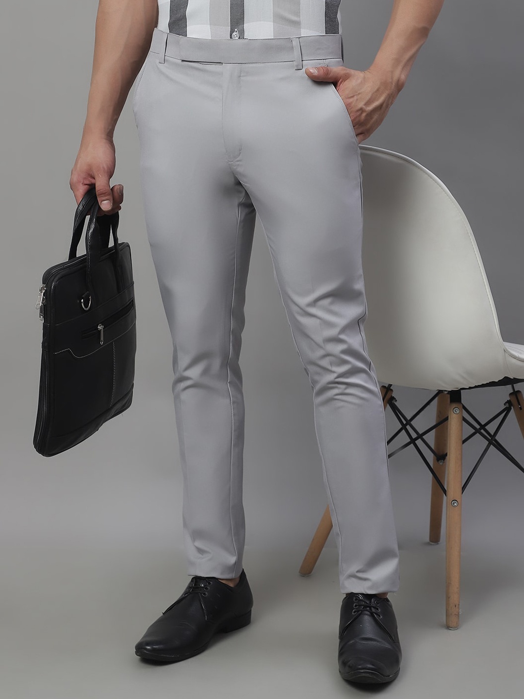 

JAINISH Men Smart Mid Rise Easy Wash Tapered Fit Formal Trousers, Grey