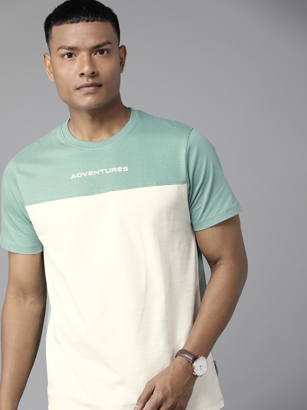 

Roadster Men Colourblocked Pure Cotton T-shirt, White
