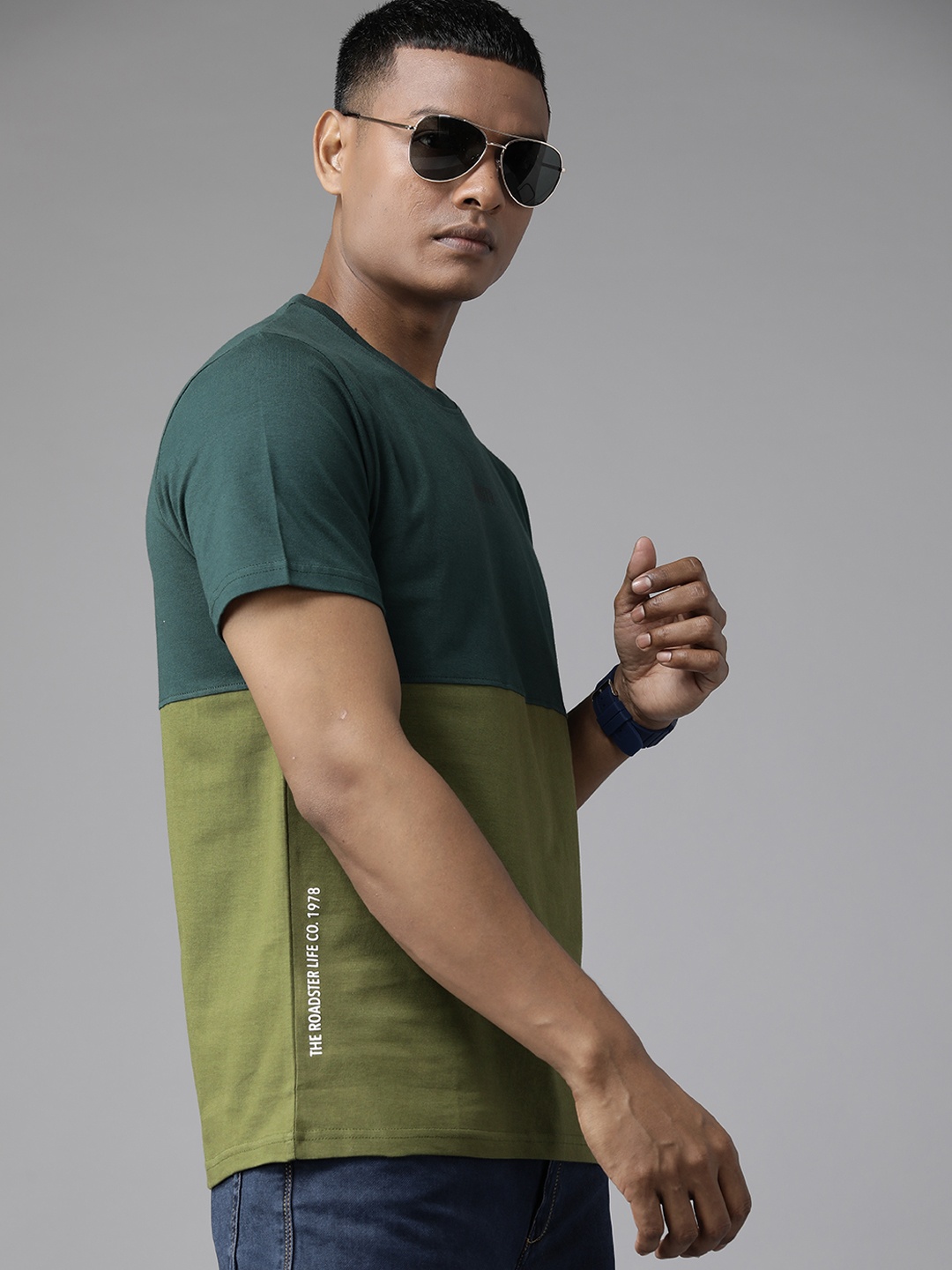

Roadster Men Colourblocked Pure Cotton T-shirt, Green