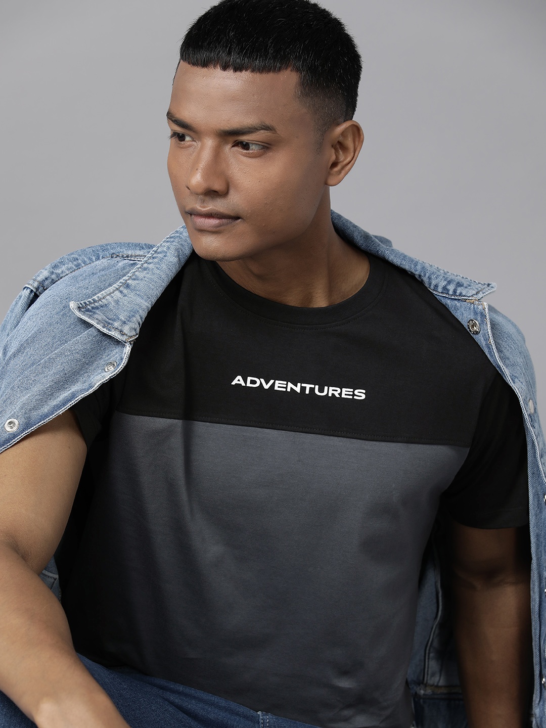 

Roadster Men Colourblocked Pure Cotton T-shirt, Black