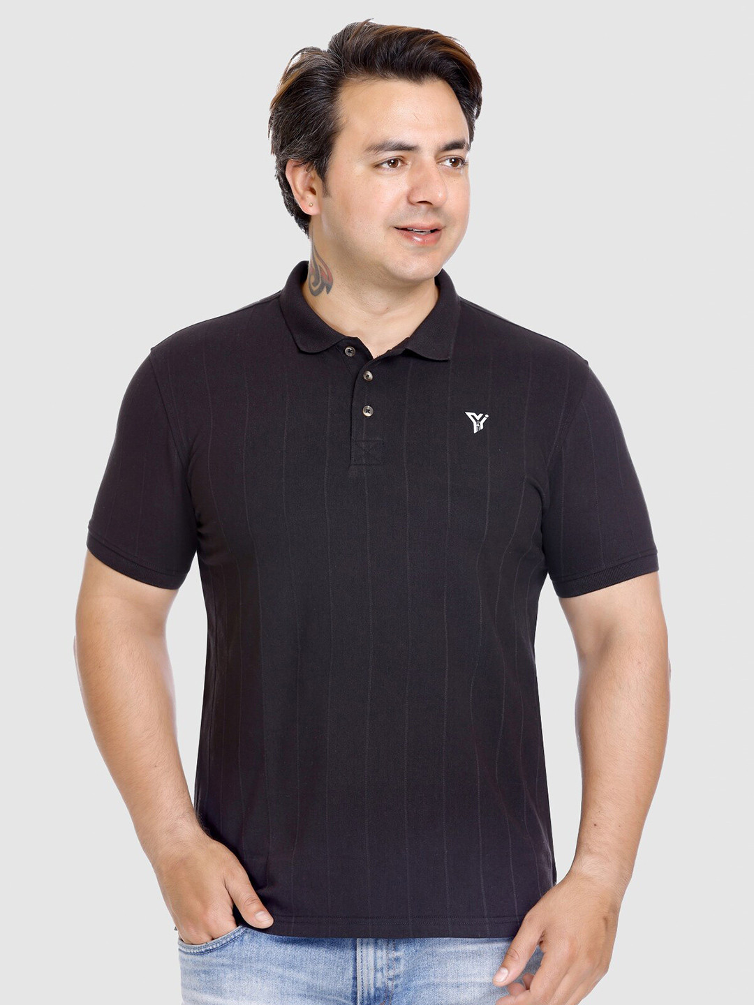 

Y&I Polo Collar Cotton T-shirt, Black