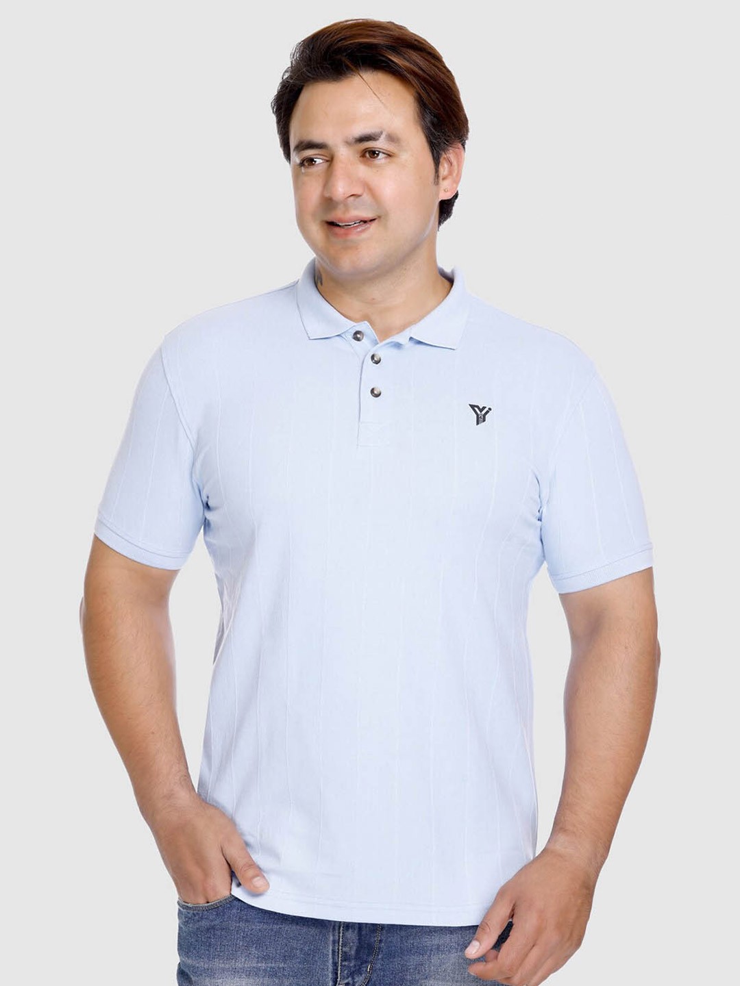 

Y&I Men Blue Polo Collar Applique T-shirt