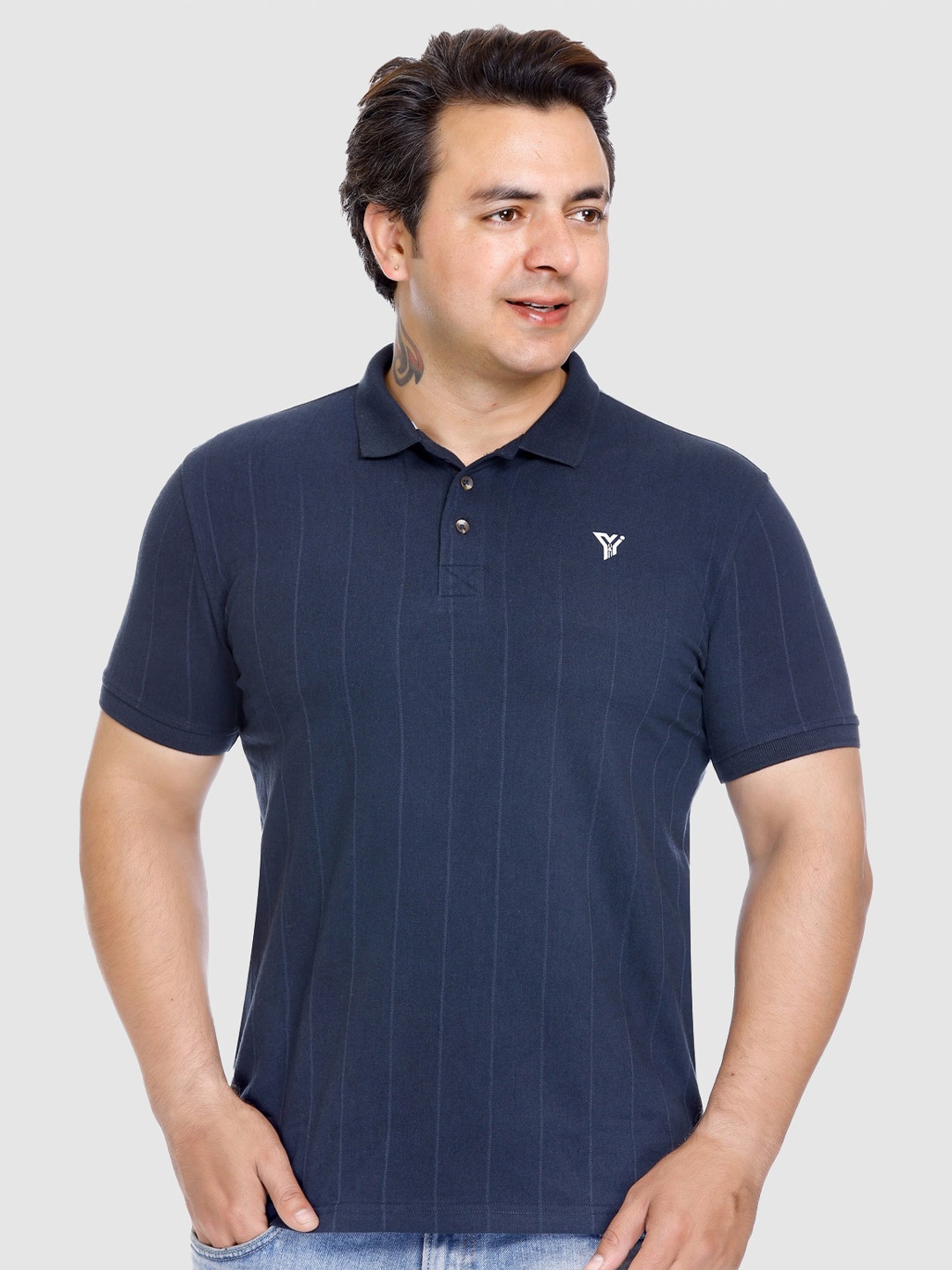 

Y&I Striped Polo Collar Short Sleeve T-shirt, Navy blue