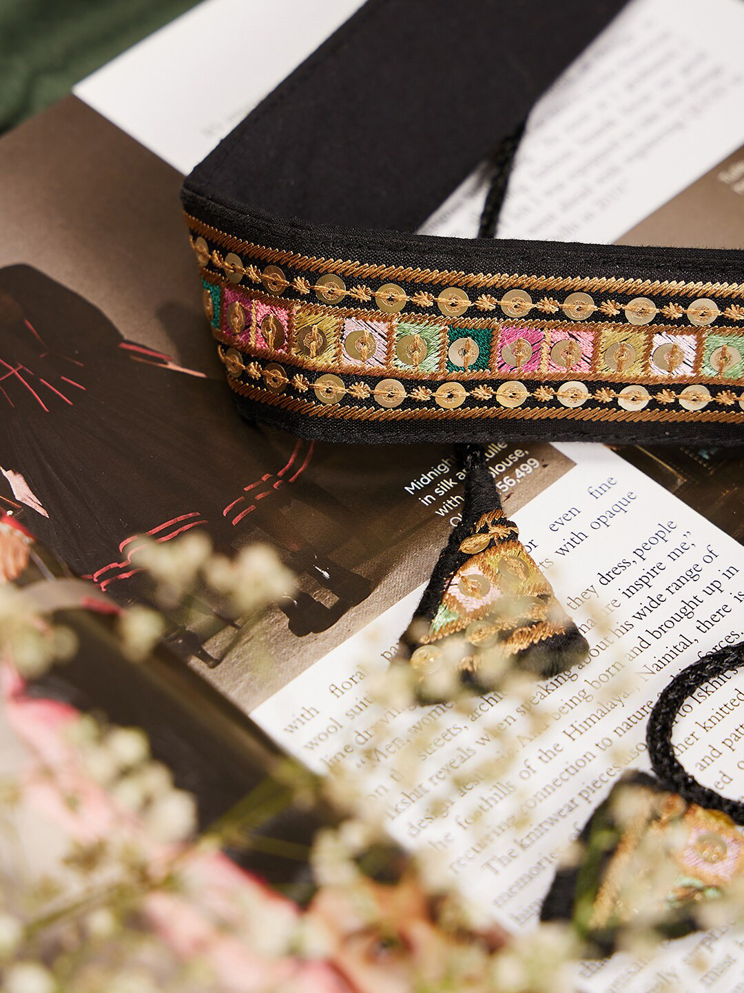 

Athena Black Embroidered PU Belt