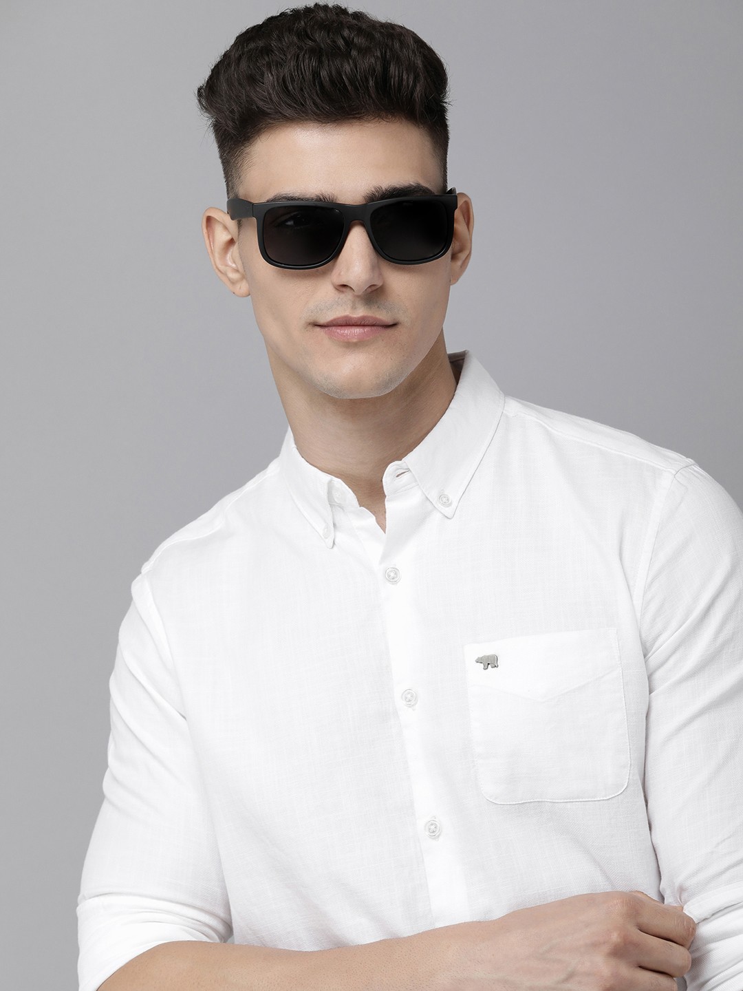 

THE BEAR HOUSE Men White Slim Fit Opaque Casual Shirt