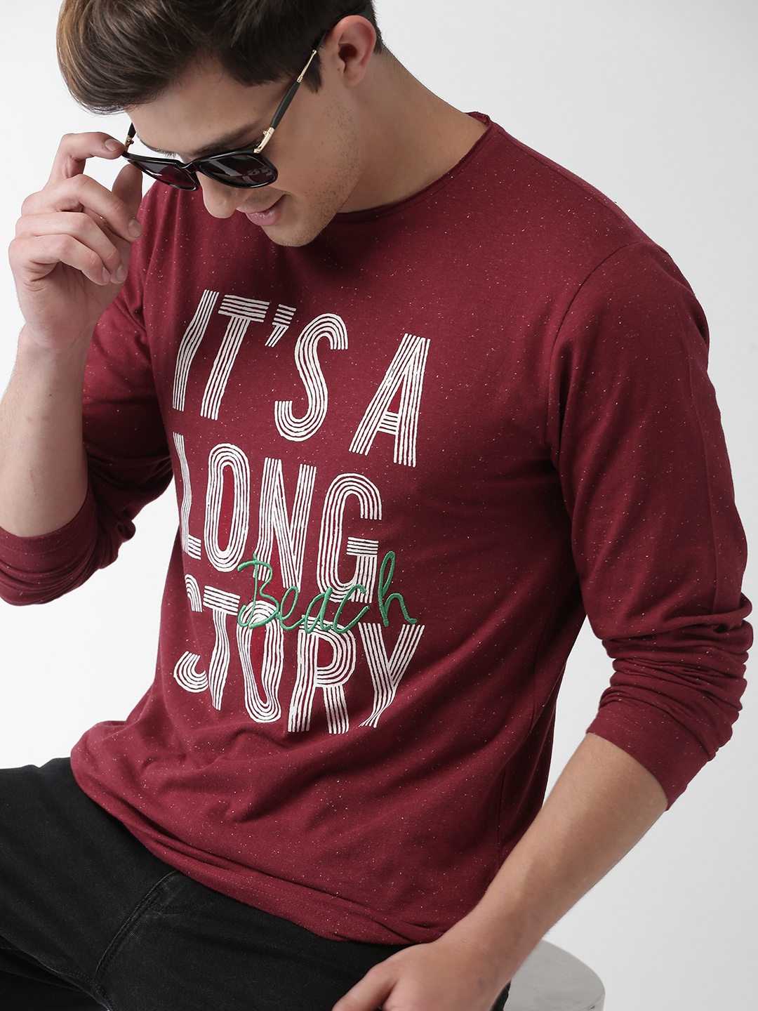 

Mast & Harbour Men Maroon Printed Round Neck T-shirt