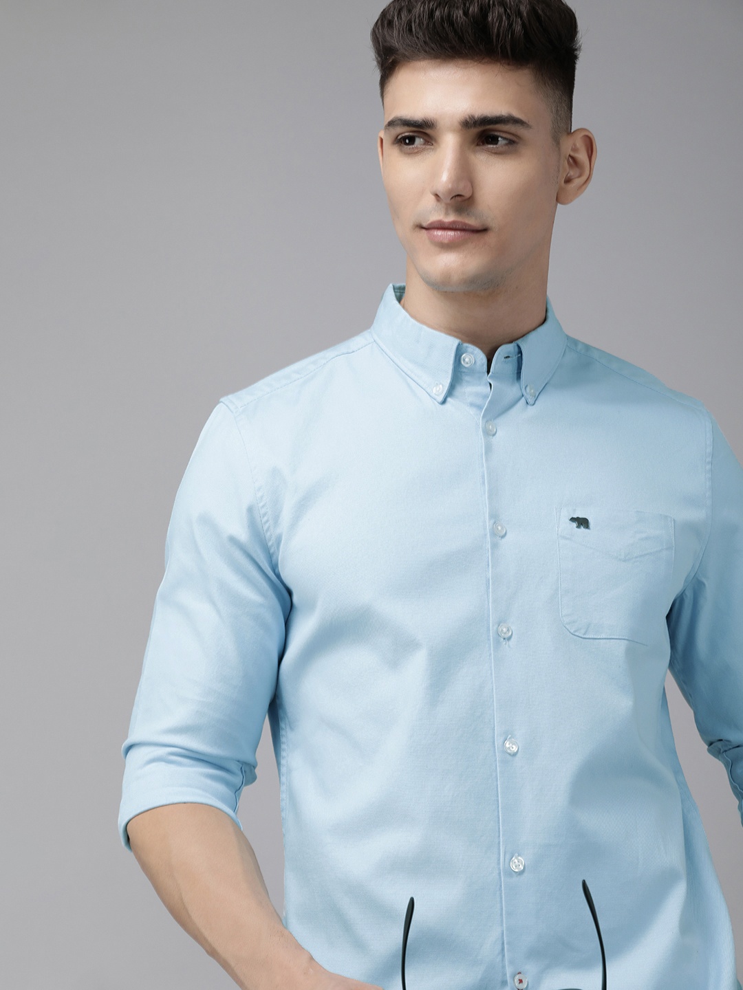 

THE BEAR HOUSE Men Blue Slim Fit Opaque Casual Shirt