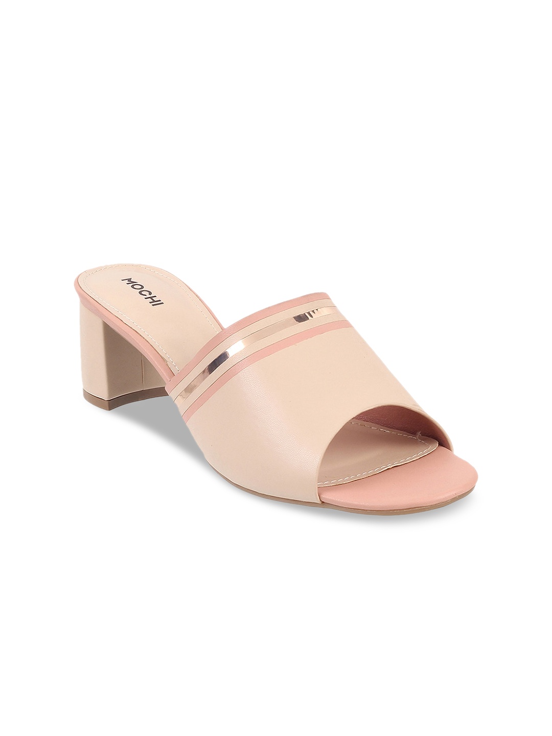 

Mochi Striped Block Heel Mules, Beige