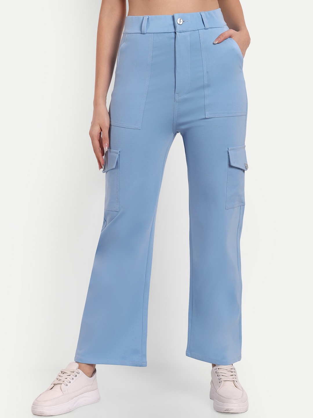 

BROADSTAR Women Smart Straight Fit High-Rise Easy Wash Cargo Trousers, Blue