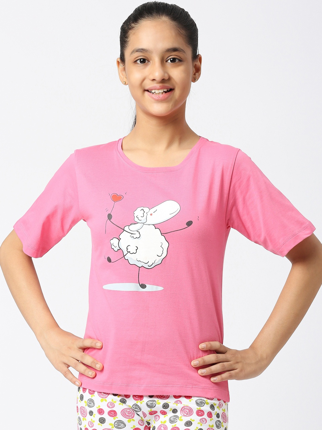 

SINI MINI Girls Printed Pure Cotton Lounge T-Shirt, Pink