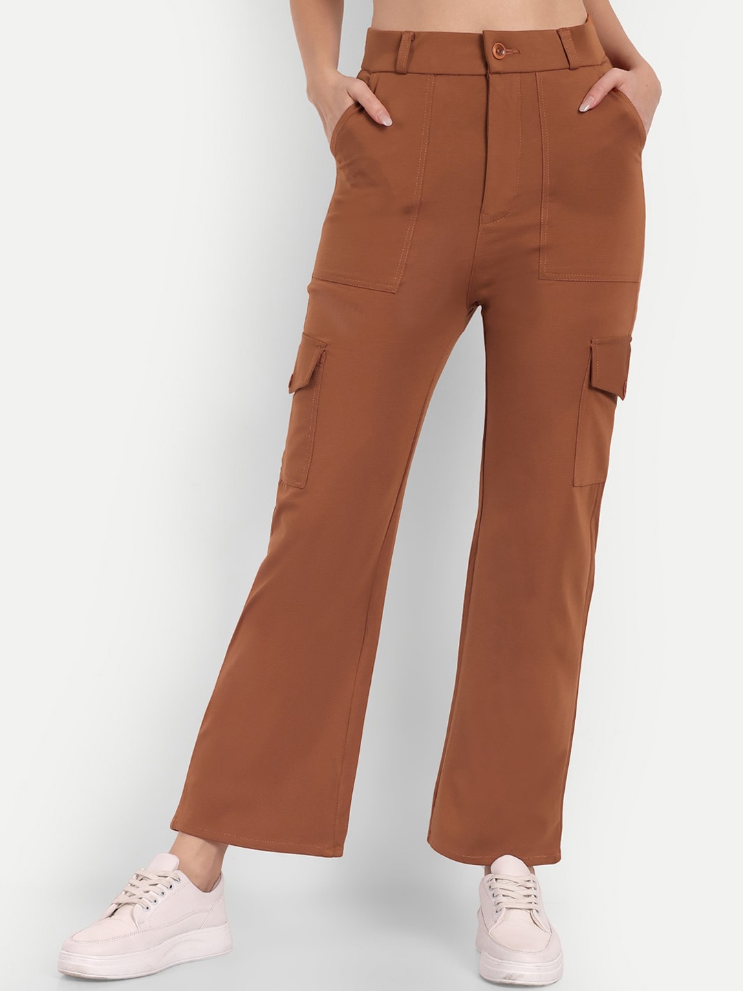 

Next One Women Smart Straight Fit High-Rise Easy Wash Cargos Trousers, Tan