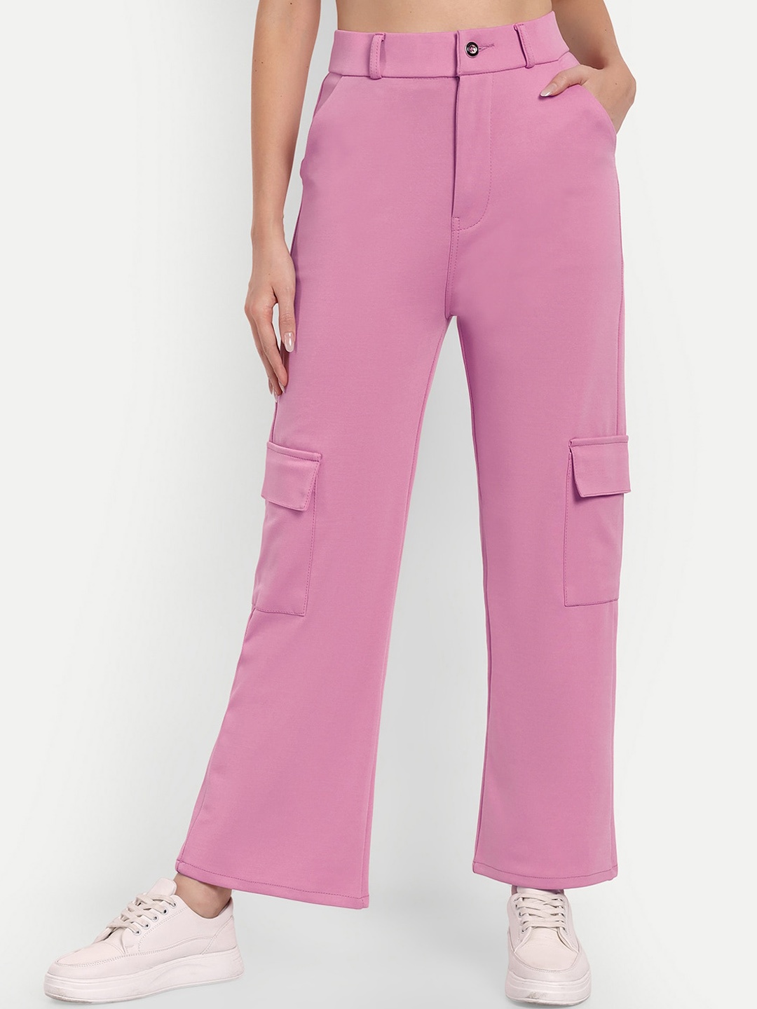 

Next One Women Smart Straight Fit High-Rise Easy Wash Cargo Trousers, Pink