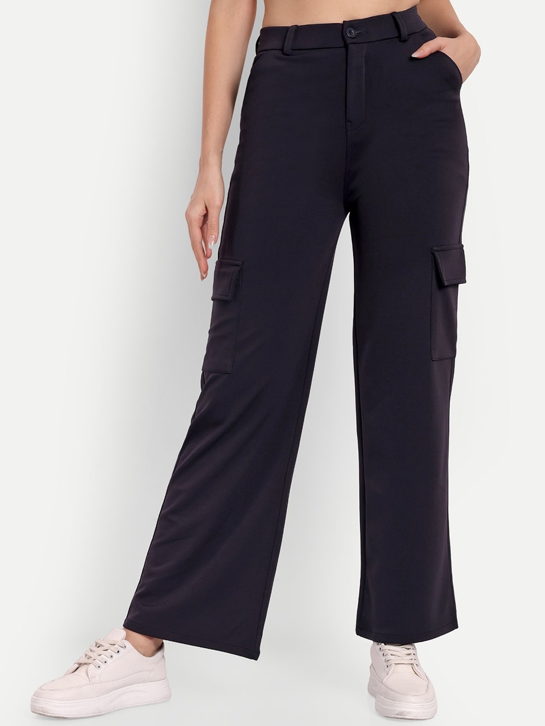

Next One Women Smart Straight Fit High-Rise Easy Wash Cargo Trousers, Navy blue