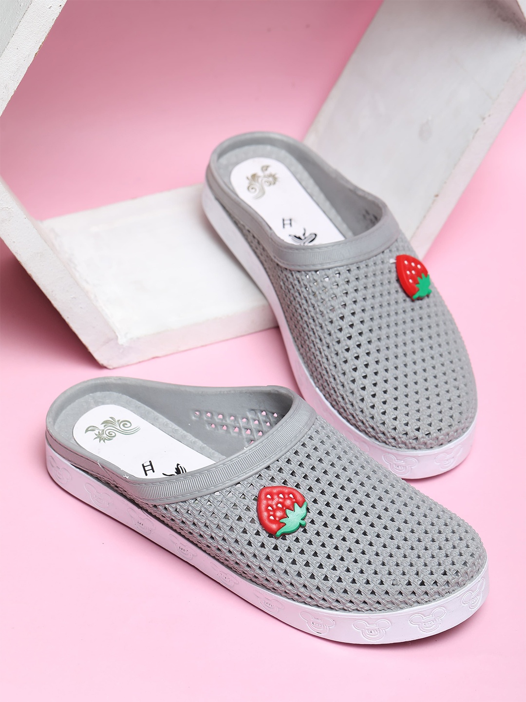 

FABBMATE Women Self Design With Applique Strawberry Slip On, Grey