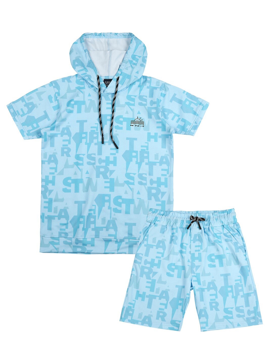

CAVIO Boys Printed Hooded T-shirt With Shorts Set, Blue
