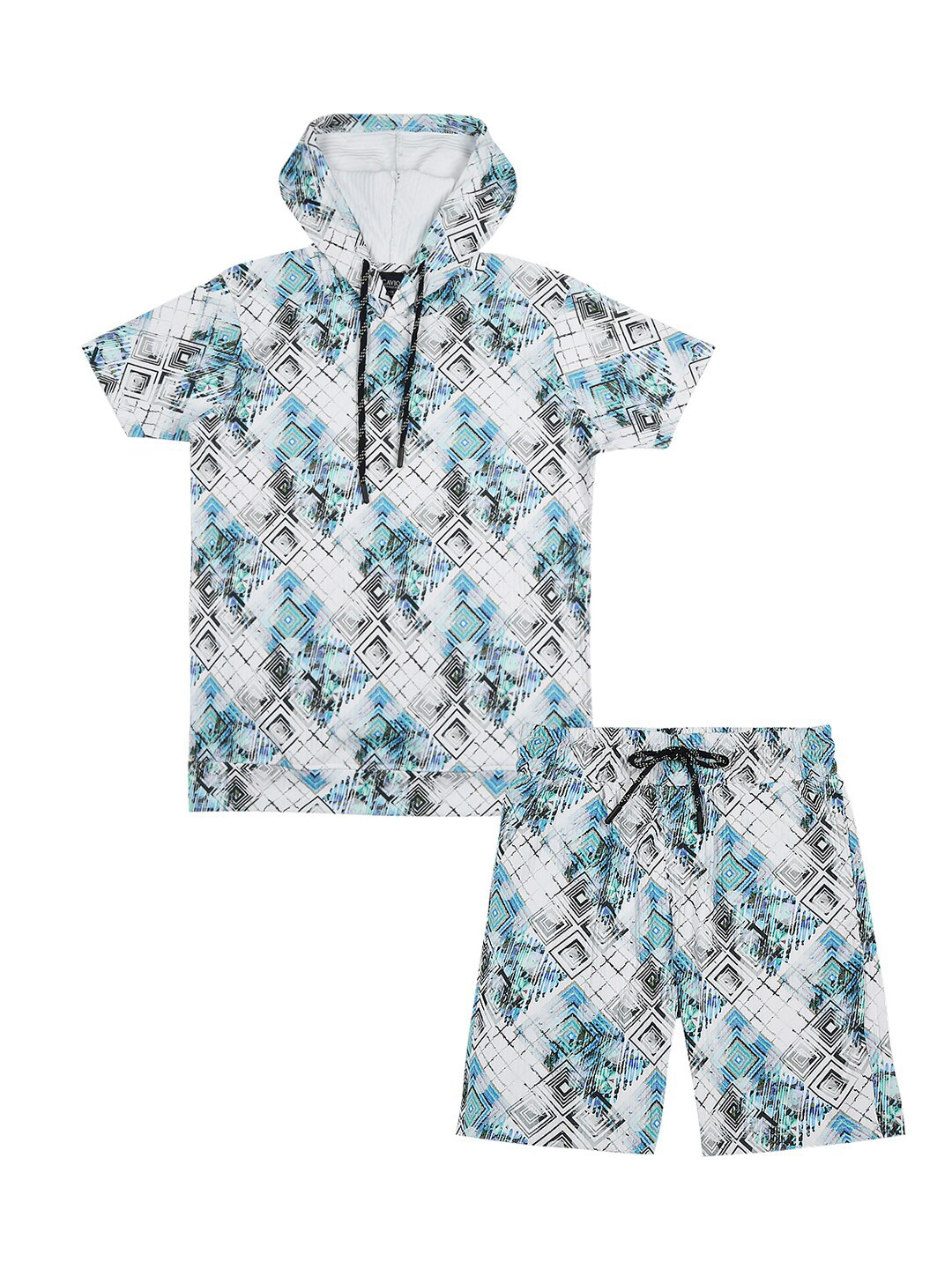 

CAVIO Boys Printed Hooded T-shirt With Shorts Set, White
