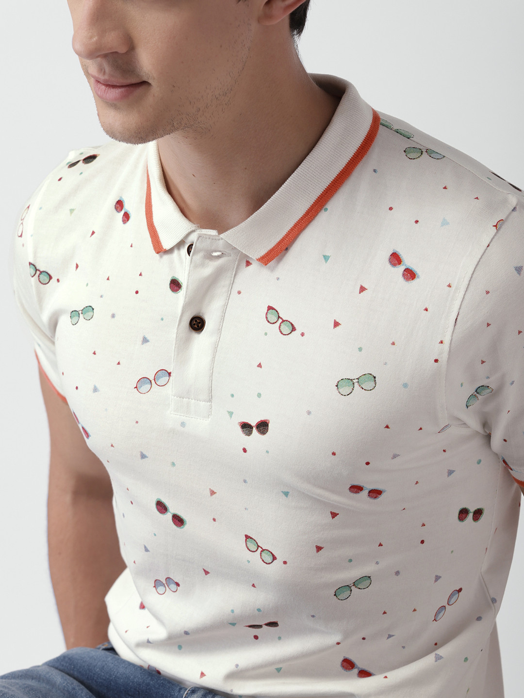 

Mast Harbour Men White Printed Polo Pure Cotton T-shirt