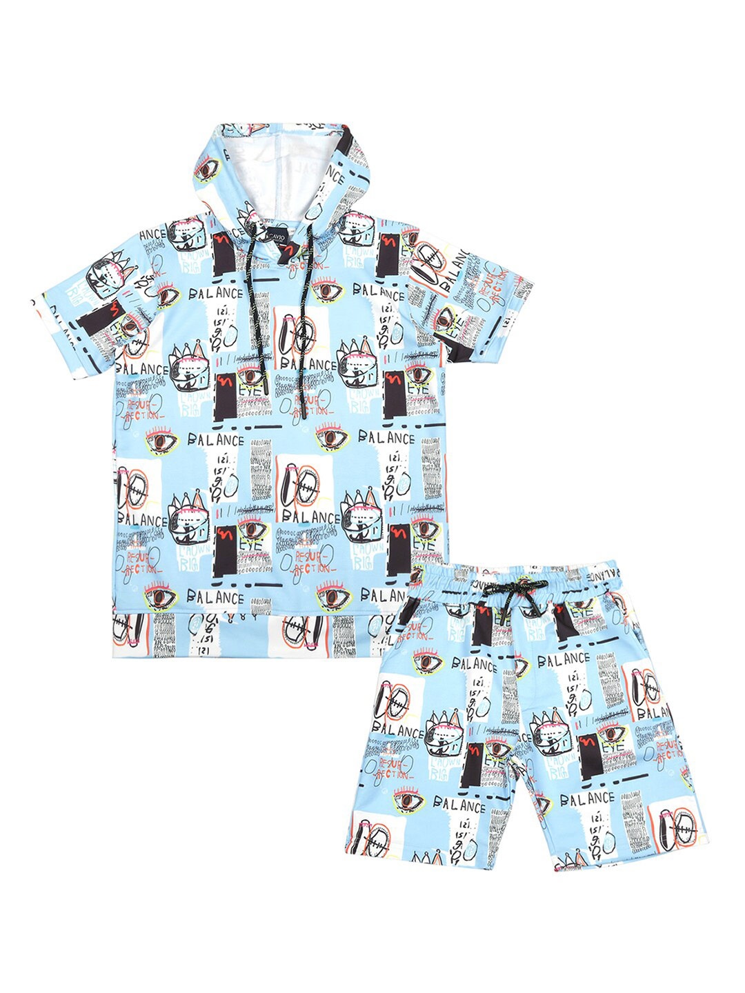 

CAVIO Boys Printed Hooded T-shirt with Shorts, Blue