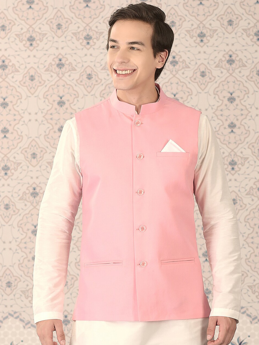 

Ode by House of Pataudi Mandarin Collar Nehru Jacket, Pink