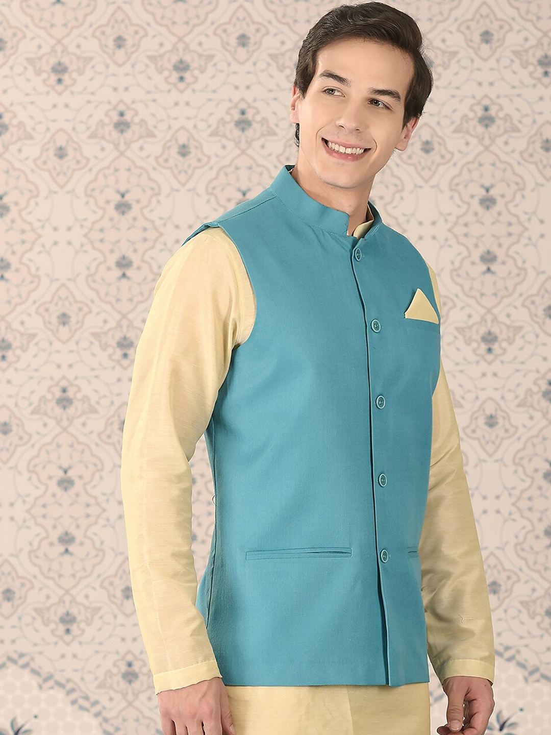 

Ode by House of Pataudi Mandarin Collar Nehru Jacket, Blue