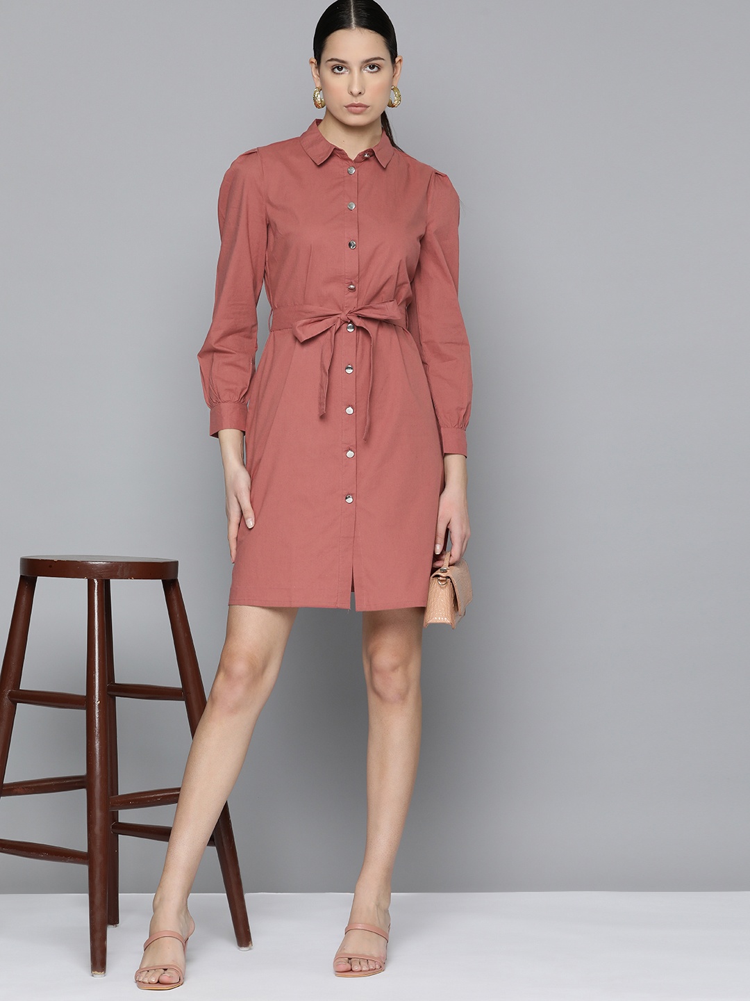 

Chemistry Formal Pure Cotton Shirt Dress With Belted Detail, Coral