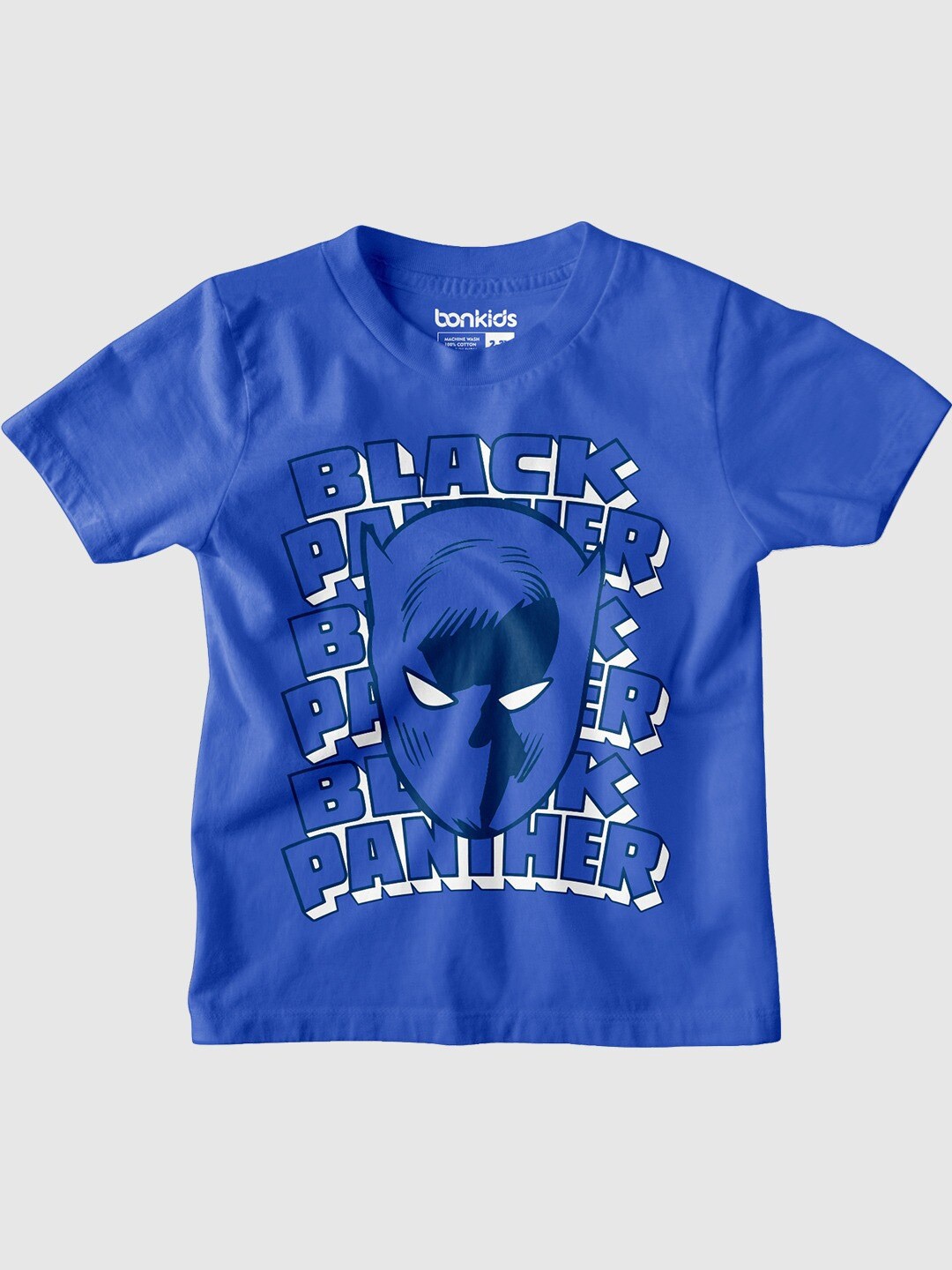 

BONKIDS Boys Blue Typography Printed V-Neck Raw Edge T-shirt