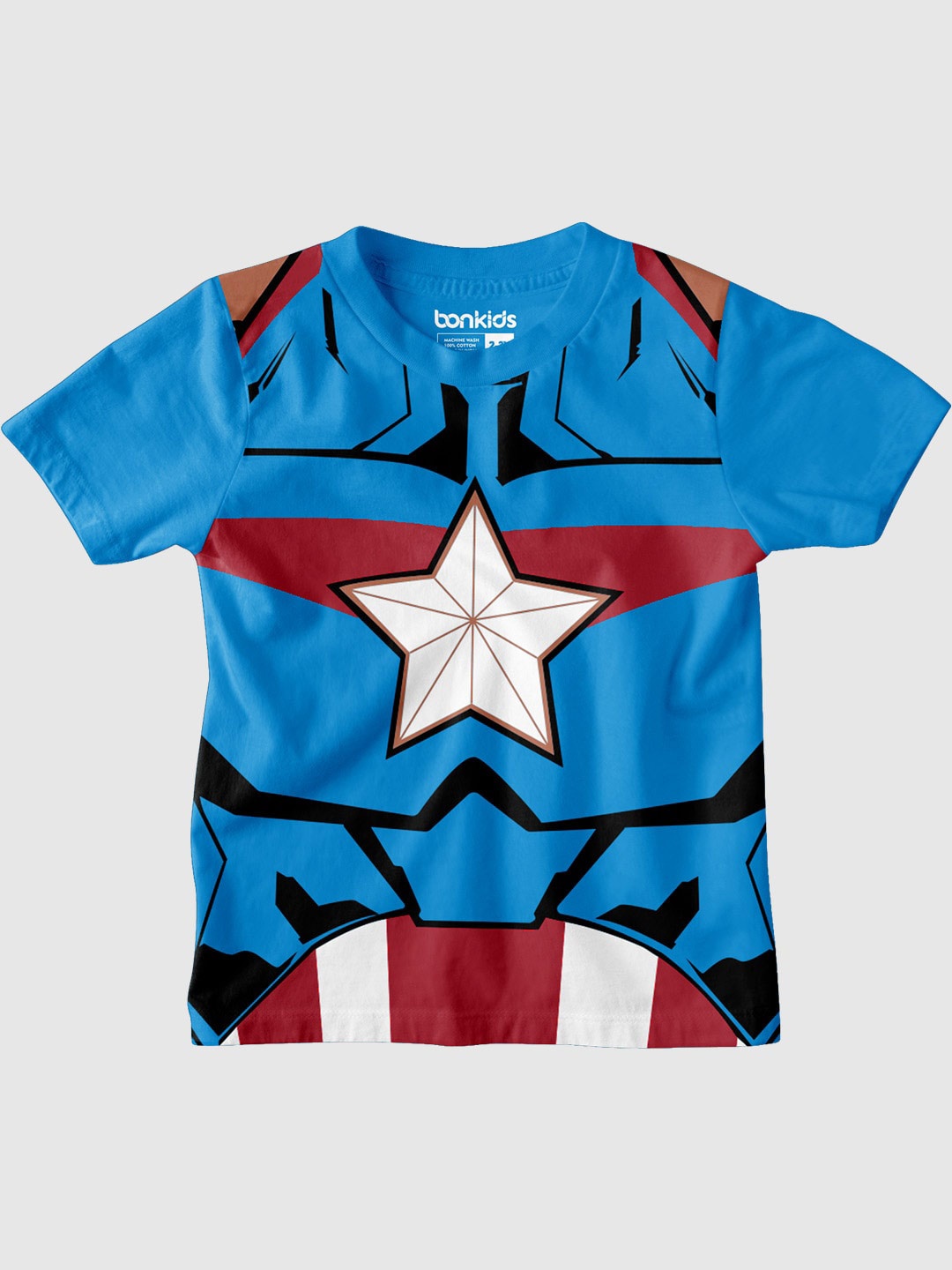 

BONKIDS Boys Superhero Printed Captain America Cotton T-shirt, Blue