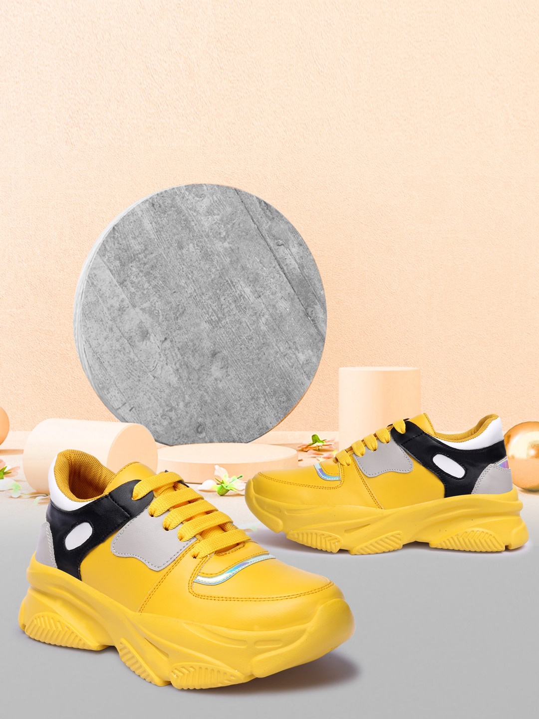 

OPHELIA Women Colourblocked Lightweight Sneakers, Yellow